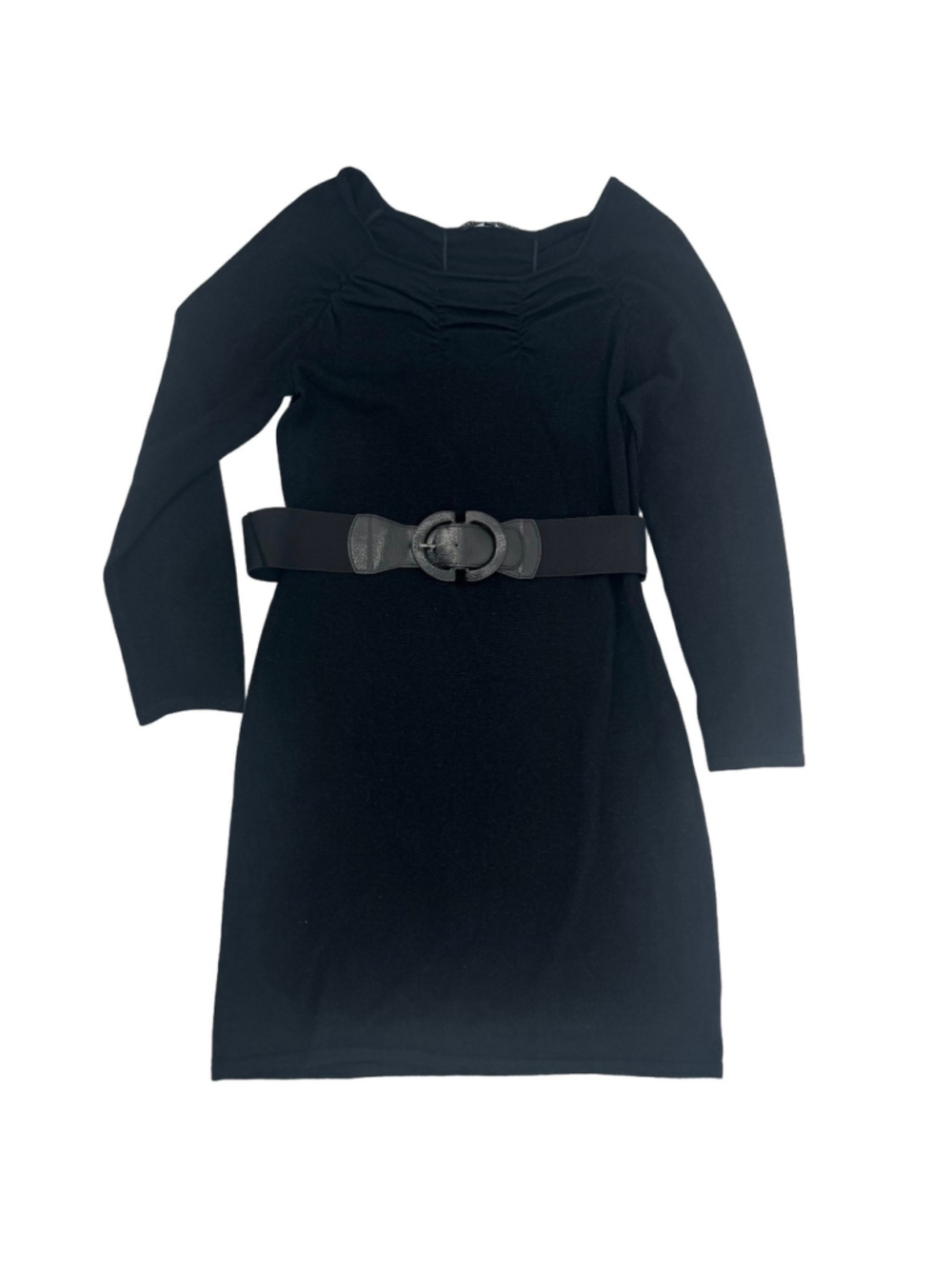 Antonio Melani Long Sleeve Black Sweater Midi Dress Size L Sparkle Belted